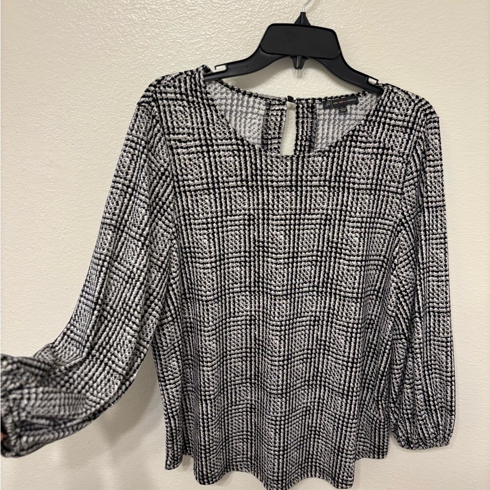 Adrianna Papell Monochrome Checkered Blouse